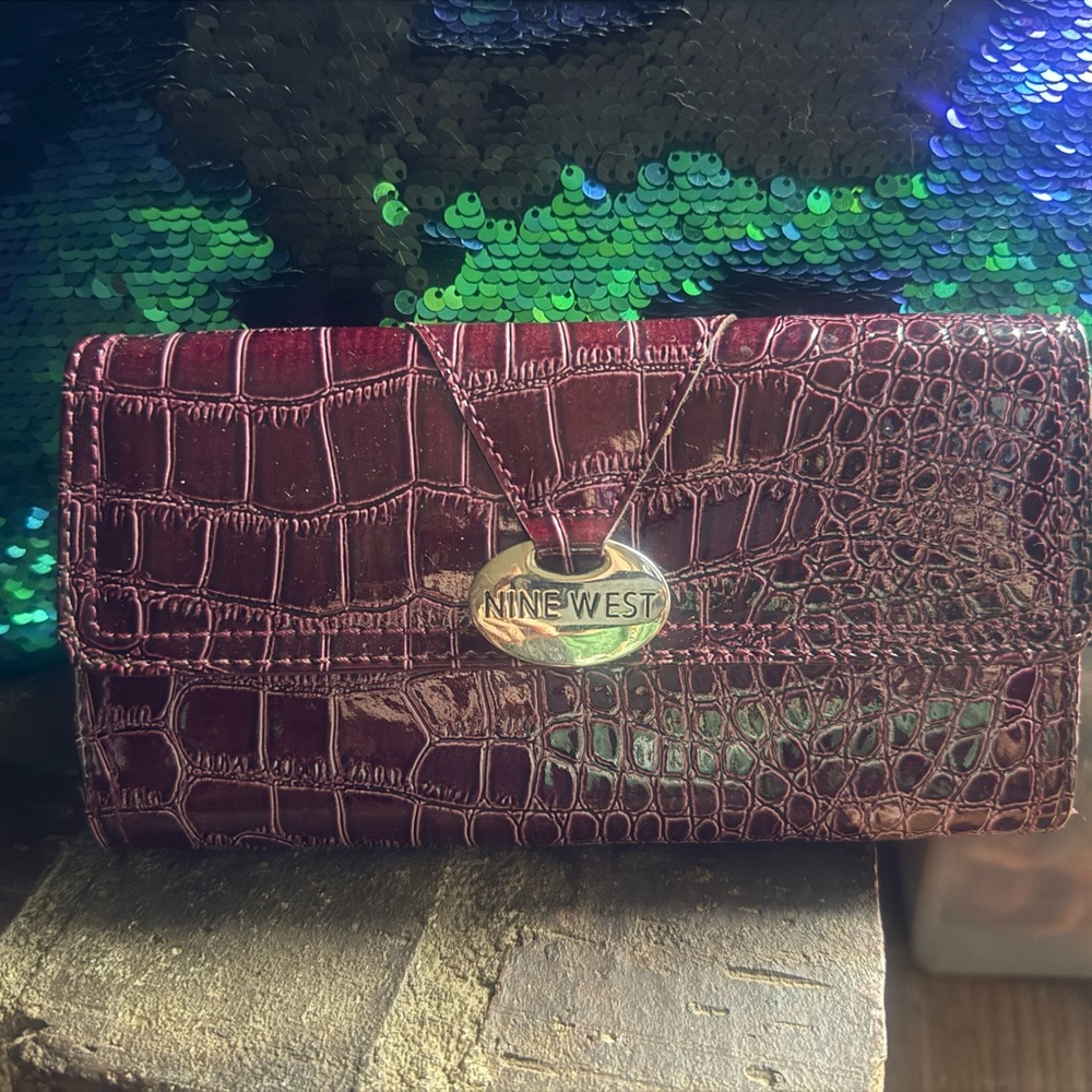 Nine West Maroon Croc-Embossed Wallet